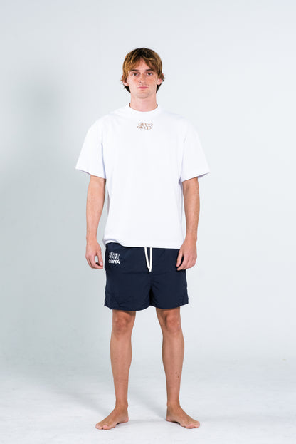 EMBROIDERED NAVY SHORTS