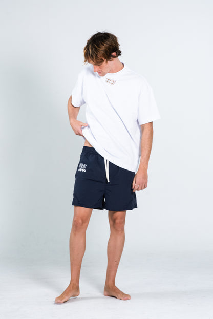 EMBROIDERED NAVY SHORTS